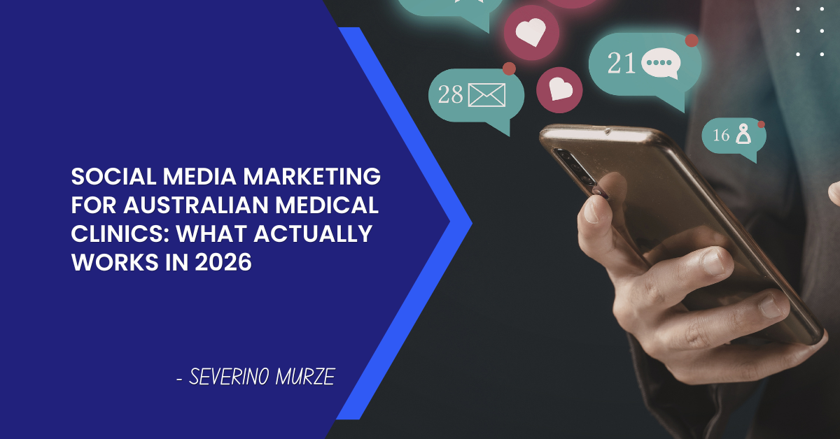 Medical clinic social media manager creating AHPRA-compliant Facebook post on desktop with engagement metrics